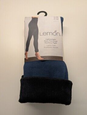 Lemon Women's Lightweight Faux Fur Lined Footless Tights - Navy and black